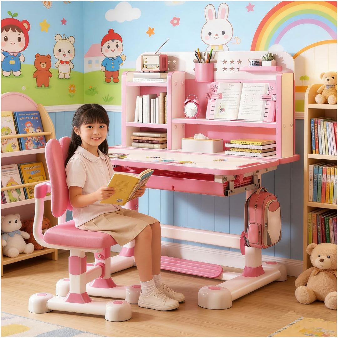 Funktionales Schreibtisch- und Stuhl-Set für Kinder, ergonomisch, höhenverstellbar, für Schule, Stud