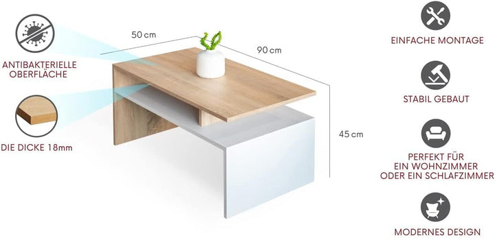 Weiss/Beton glänzender Couchtisch für das Wohnzimmer - modernistischer Look, minimalistischer Stil -