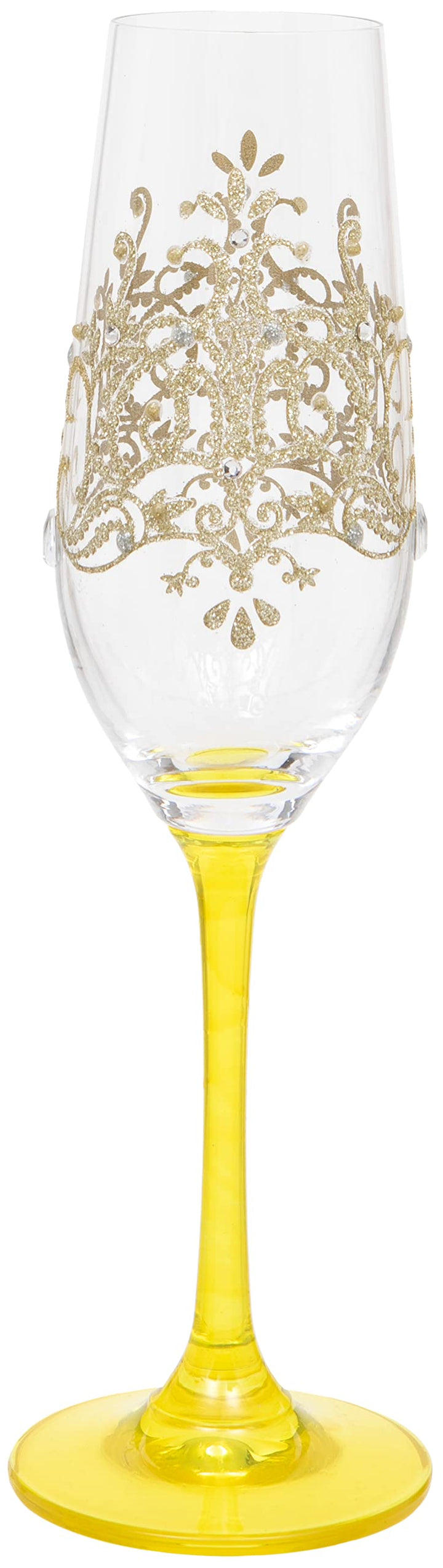 Maturi Champagnerflöte, handbemalt, goldfarbenes Flockmuster, 220 ml, in Geschenkbox, Champagnerfl&#