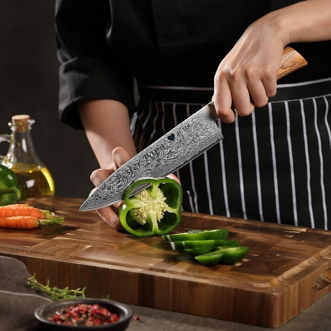 Wakoli EDIB Pro Damast Chefmesser mit Gravur – Personalisiertes Messer, 20cm Klinge aus 67 Lagen Dam