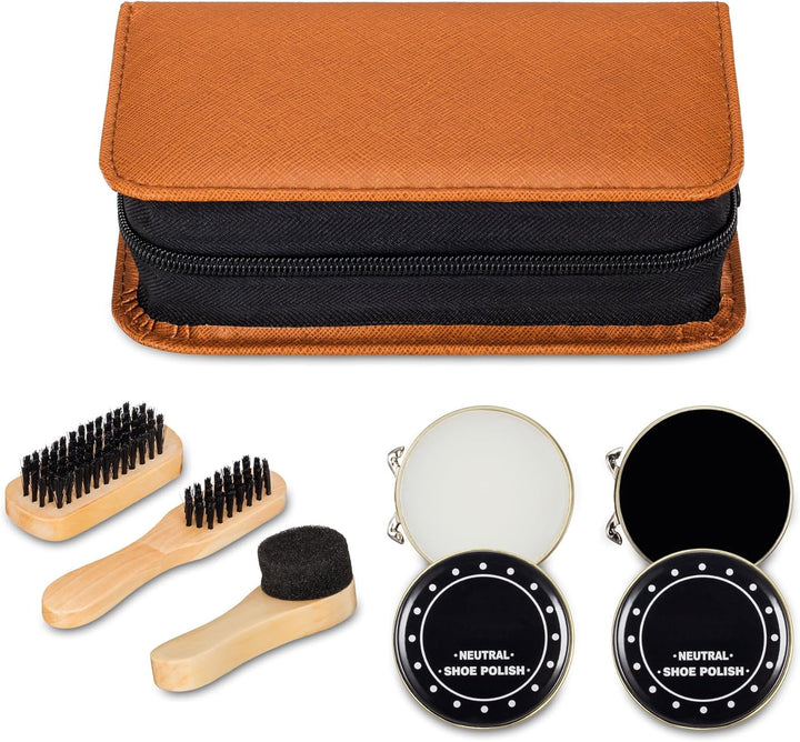 Schuhputz-Set mit einem glatten und eleganten PU Etui, Schuhputz-Reise Set mit Bürste, bestehend aus