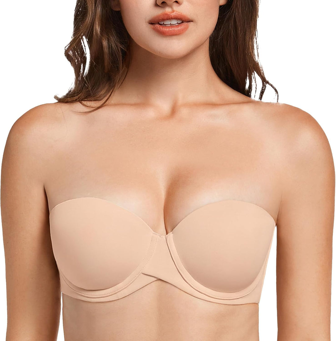MELENECA Damen Hochdrücken Dick gepolstert Mehrweg Bügel Trägerloser BH 65C Beige, 65C Beige