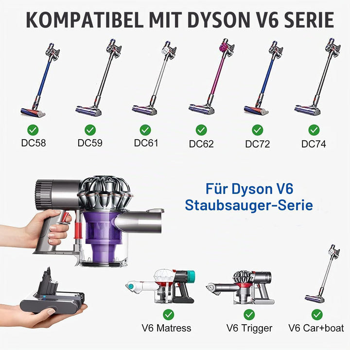 V6 Akku für Dyson, Ersatzakku für Dyson V6 Akku Kompatibel mit DC62 DC58 DC59 DC61DC62 Animal DC72 D