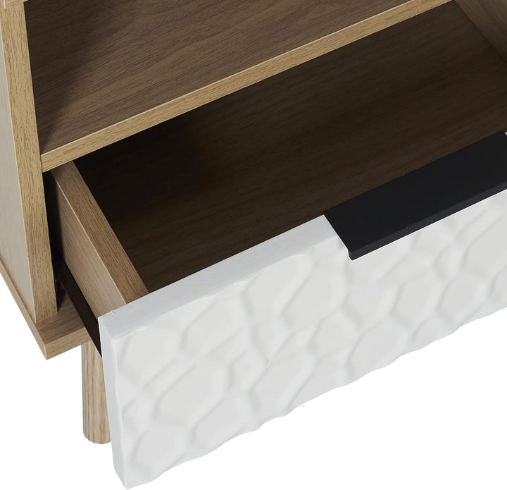 HOME DECO FACTORY HD7146 MESITA DE Noche C/CAJÓN Sven, Polyester, Holz/Weiss, 40x49x35 cm