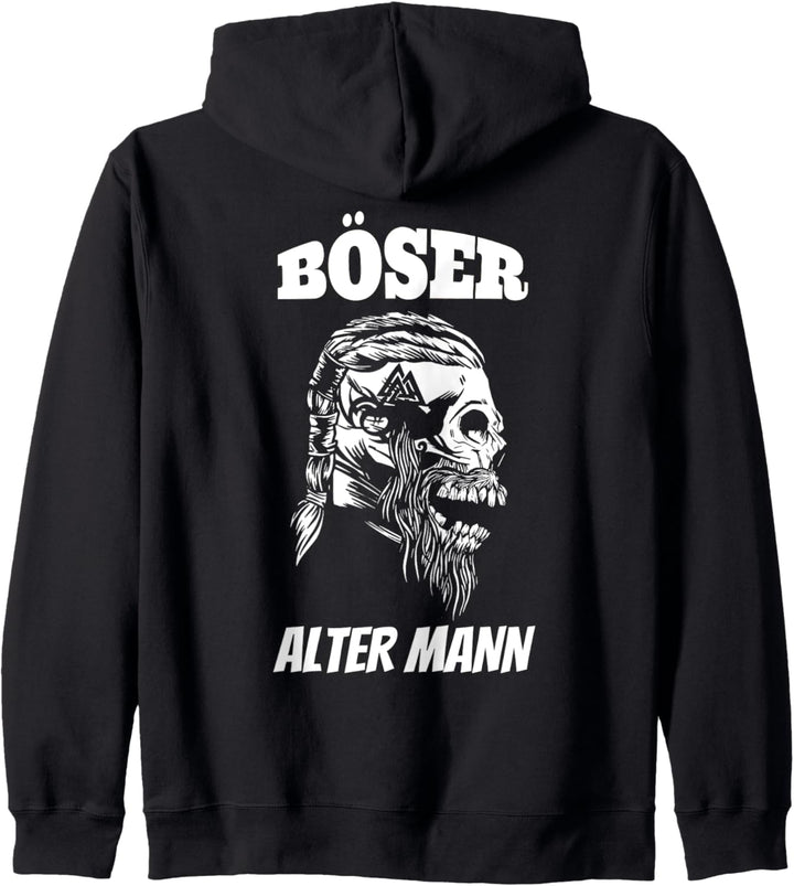 Retro Biker Böser alter Mann als Totenkopf Schädel Skull Kapuzenjacke