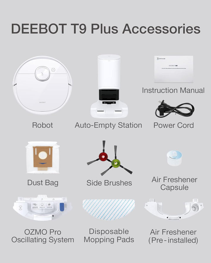 ECOVACS DEEBOT T9+ Saugroboter mit Absaugstation, 3000Pa, Echtzeit-Objekterkennung, KI, Staubsaugerr