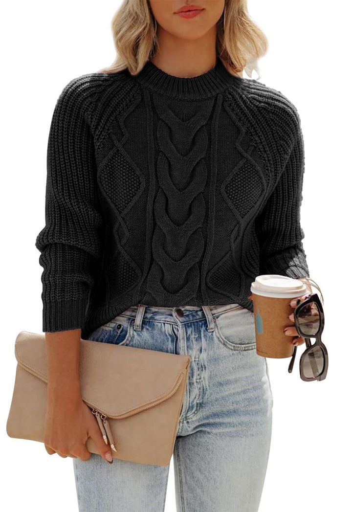 ANCAPELION Damen Kabel Pullover,Winter Casual Leicht Rundhals Langarm Einfarbig Elegant Gerippt Stri