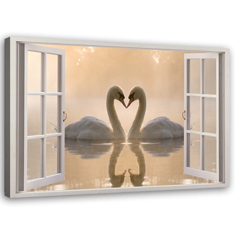 Feeby Leinwand Bilder - Fensterblick Natur- 120x80 cm- Deko Wohnzimmer - Wandbilder Schlafzimmer - D