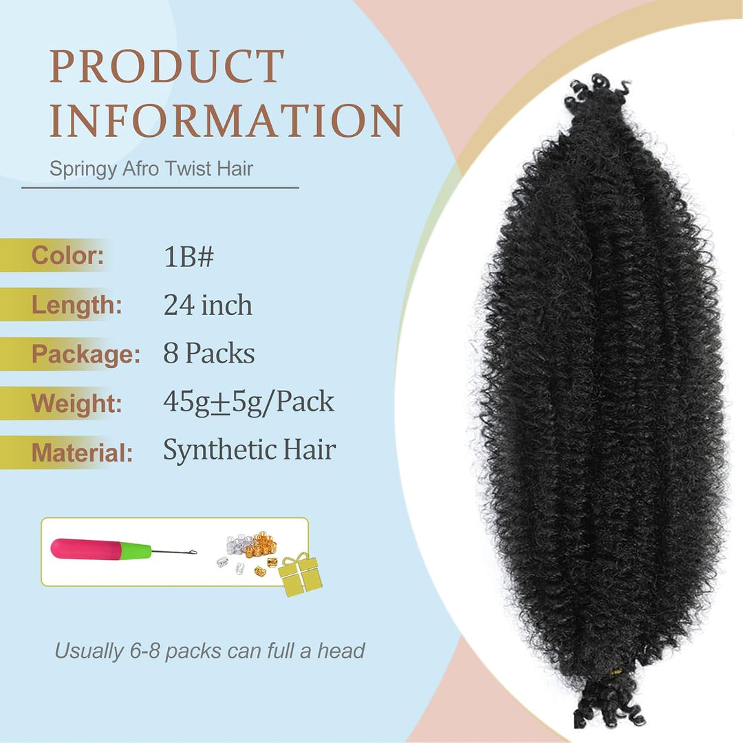 LPARMJIT Springy Afro Twist Haar 24 Zoll 8 Packungen Vorgetrennte Kinky Marley Twist Flechten Haar F