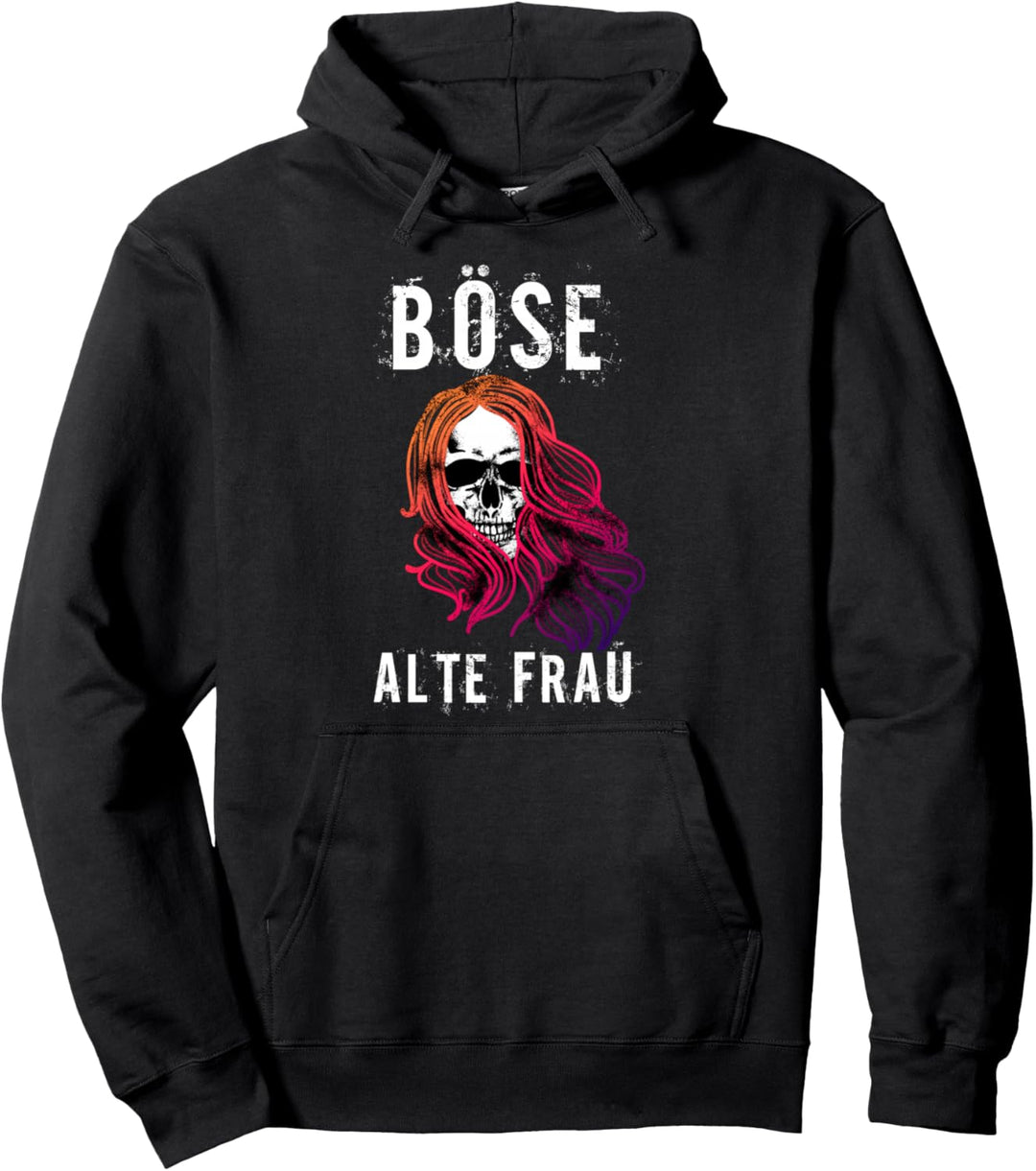 Damen Böse Alte Frau Skull Lady Vintage Spruch Pullover Hoodie