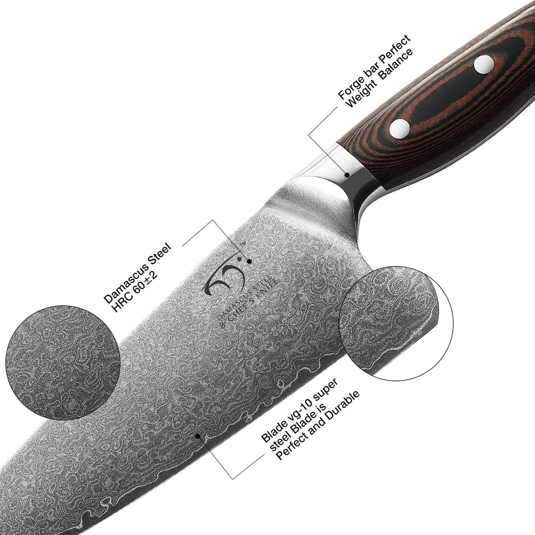 NANFANG BROTHERS Damastkochmesser, 20,3 cm, Profiqualität, Damastmesser Kochmesser 20cm, Damastmesse