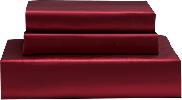 Satin Bettwäsche 155x220 Rot Weinrot Dunkelgrau Wendebettwäsche Uni Uni Modern Elegant Bettbezug Set
