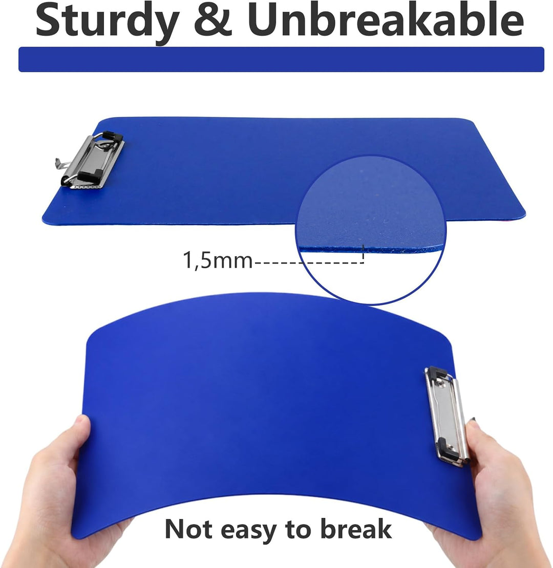 10 Stück Klemmbrett A4, Kunststoff Klemmbretter A4 in Dunkelblau 312 x 223 mm, Flache Clipboard mit