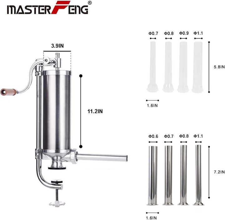 MASTER FENG Würstfüller, Manuell Edelstahl Selbermachen Wurstmaschine Vertical Fleischfüllung Küche