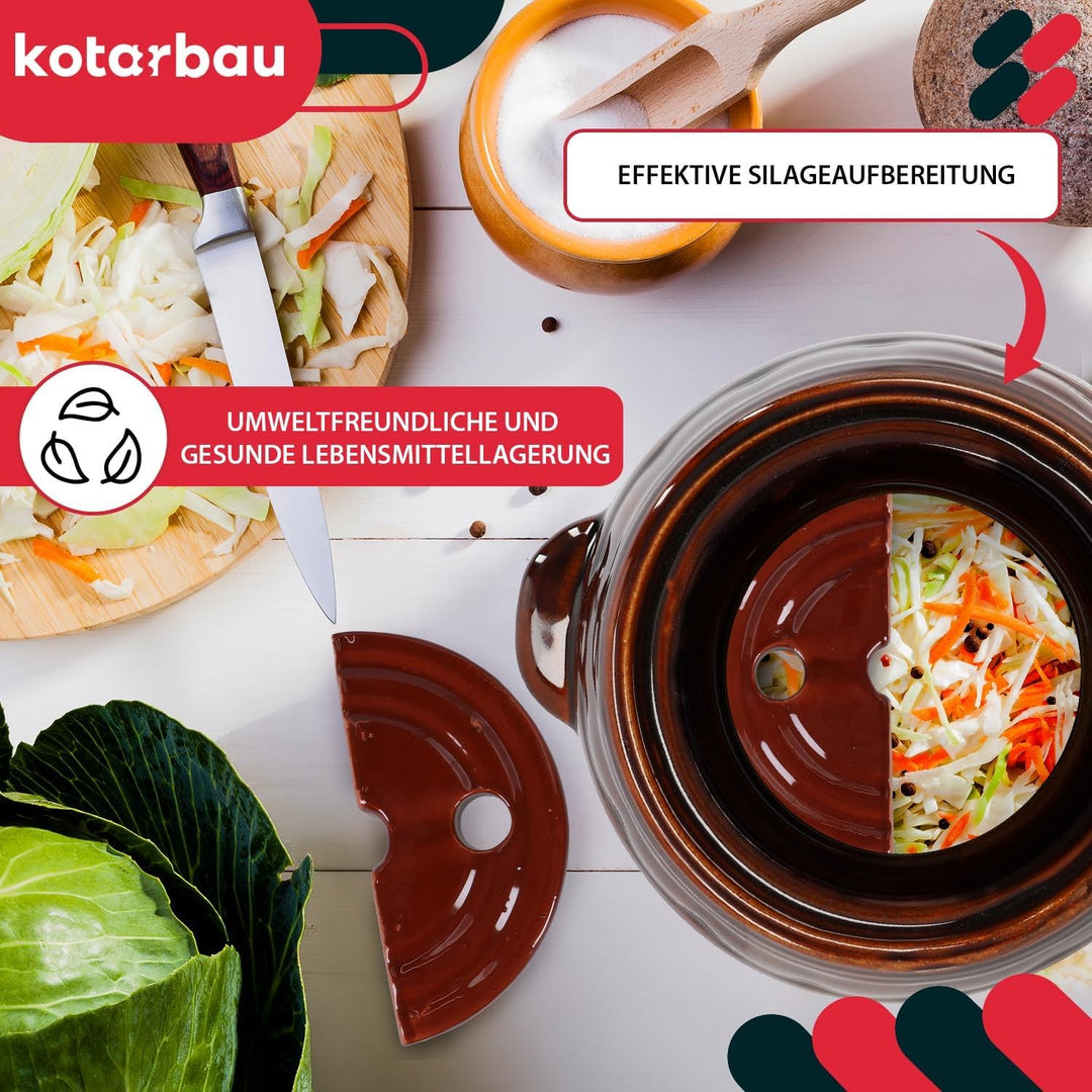KOTARBAU® Gärtopf 5 L Steinguttopf mit Deckel und Beschwerungsstein Hermetisch Sauerkrauttopf Gurken