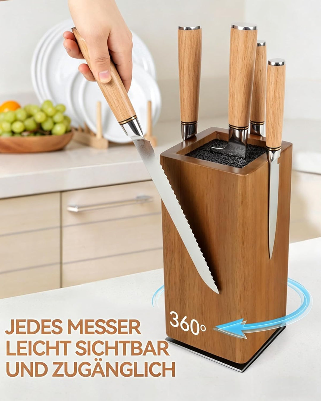 Messerblock Magnetisch -KUCHEASY Drehbar 360 Grad Magnetisch Ohne Messer -Magnetischer Messerblock H