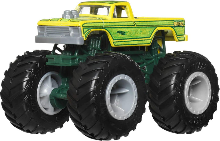Hot Wheels Monster Trucks 4er-Pack, Set aus 4 Spielzeugfahrzeugen im Massstab 1:64 mit riesigen Räde