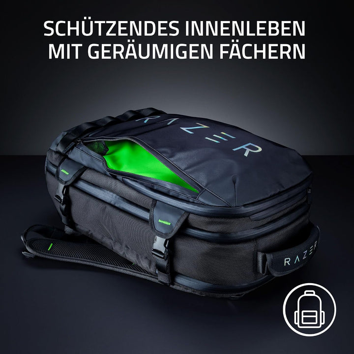 Razer Rogue V3 Backpack (17.3") - Kompakter Reise Rucksack (Fach für Laptop bis 15 Zoll, Abriebfest,