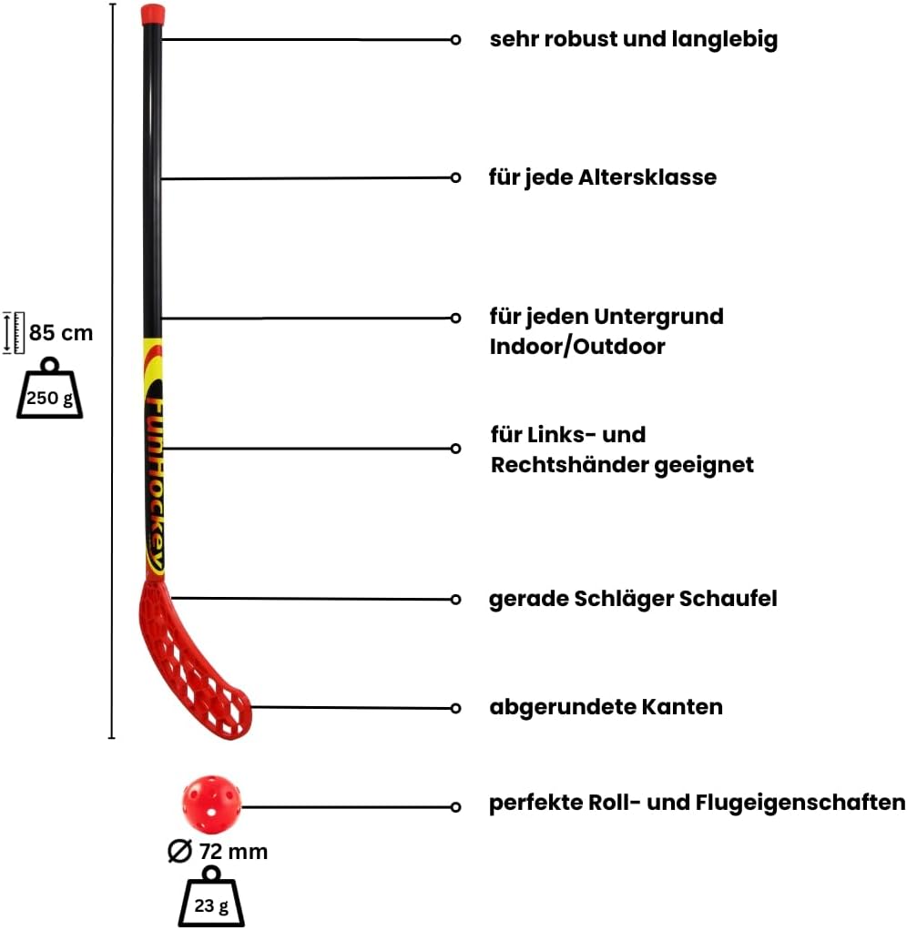 Bandito FunHockey Schlägerset inkl. Bälle, 2er Set und 12er Set, 4 Bälle, Streethockey/Floorball für