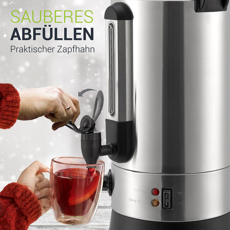 Juskys Glühweinkocher Teramo 10 Liter 1500W mit Zapfhahn, Thermostat & Überhitzungsschutz, 30-110°C,