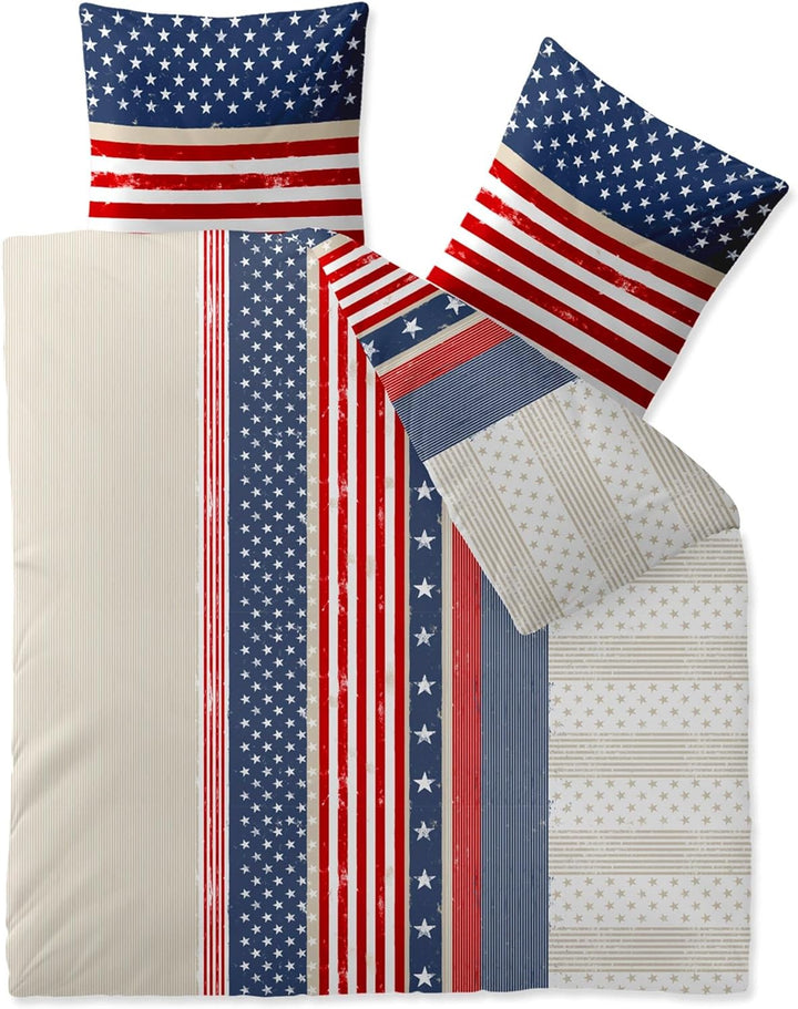 CelinaTex Style Bettwäsche 200 x 220 cm 3teilig Mikrofaser Fleece Bettbezug America Streifen Sterne
