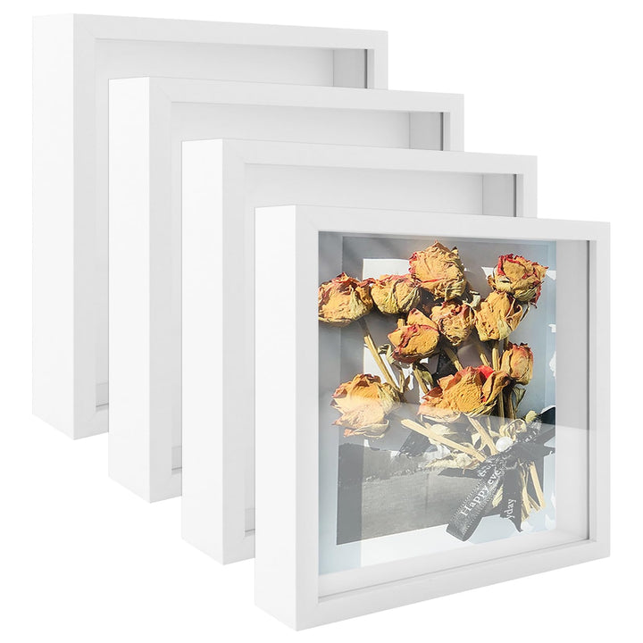 GBACHOOSE 4 Stück 3D Bilderrahmen zum Befüllen, 3D Bilderrahmen 20x20 cm, Bilderrahmen Quadratisch W