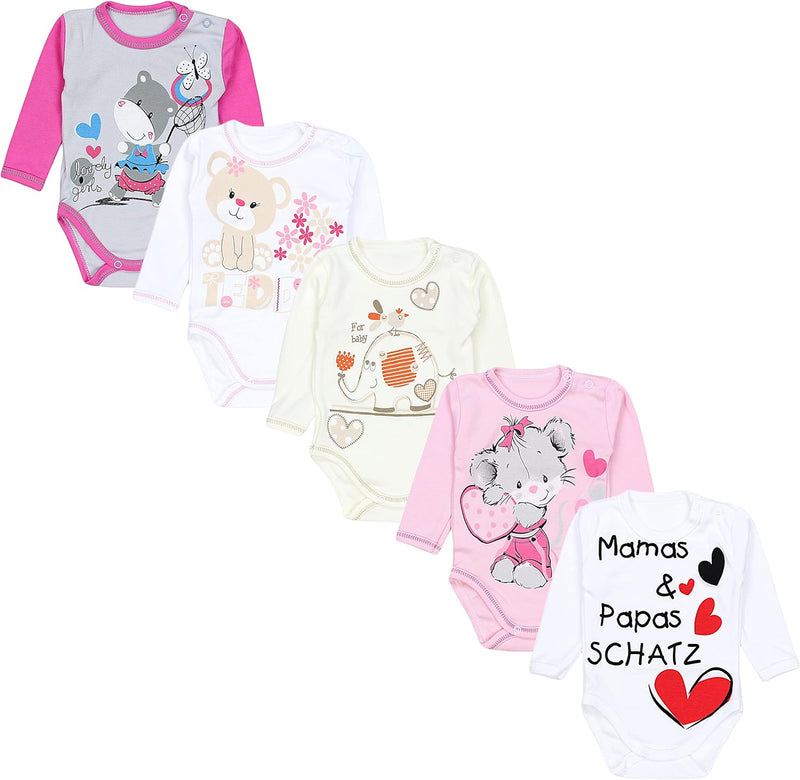 TupTam Unisex Baby Langarm-Body mit Aufdruck 5er Set 92 Mamas Papas Schatz Weiss Elefant Ecru Teddy