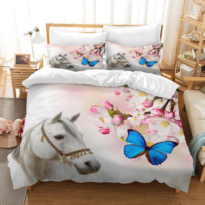 Pferde Bettwäsche Set 135x200 cm, Kinderbettwäsche, Pferde Motiv 3D Tier Motiv, Mikrofaser, Sehr Wei