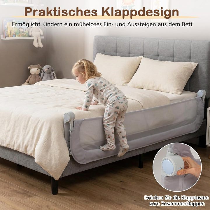 COSTWAY Bettgitter klappbar, 200 x 60 cm Bettschutzgitter mit abnehmbarem Oxford-Bezug, U-förmigem G
