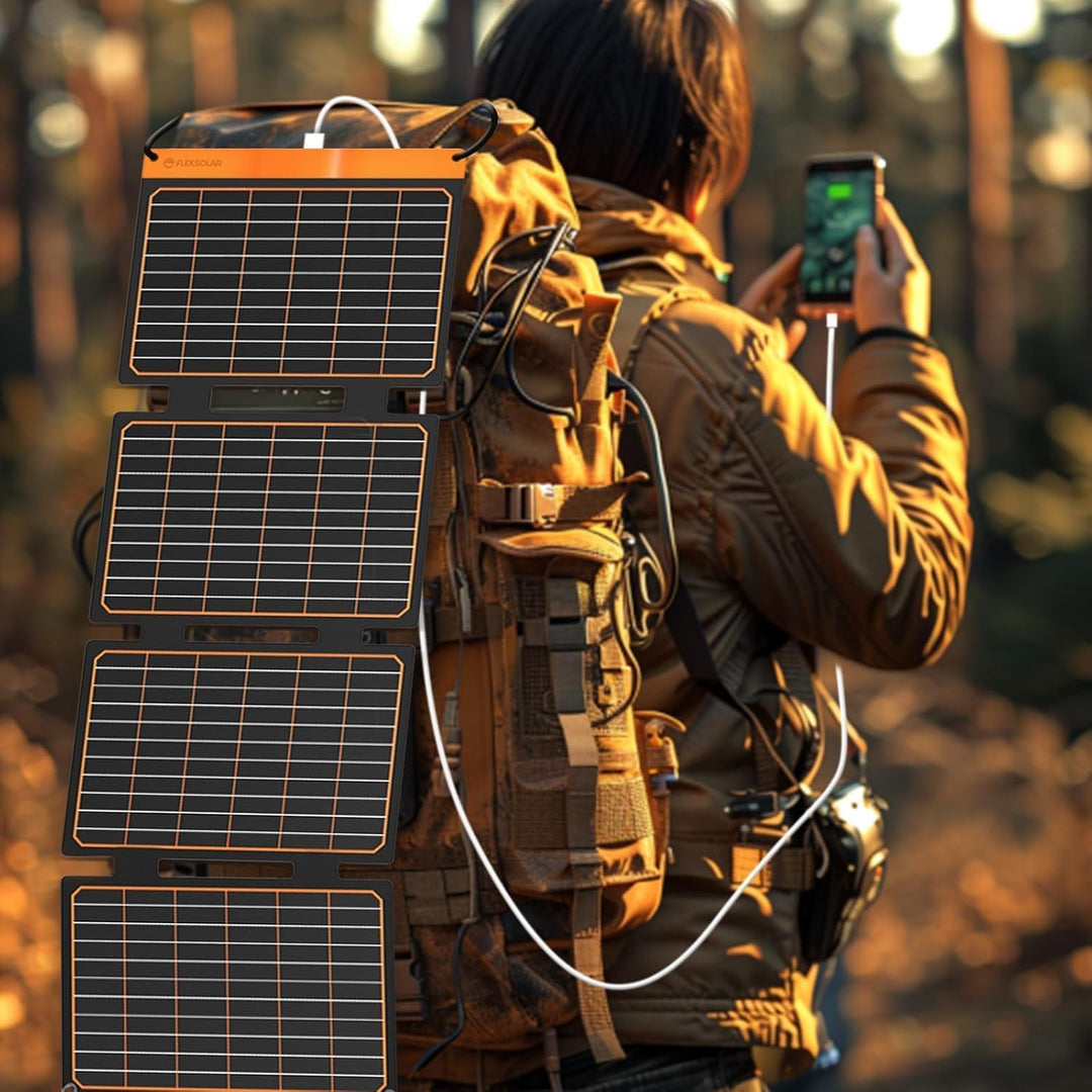 FlexSolar 40W Faltbares Solarpanel, Tragbares Solarladegerät mit USB-A (QC3.0) & USB-C (PD3.0), 13.9