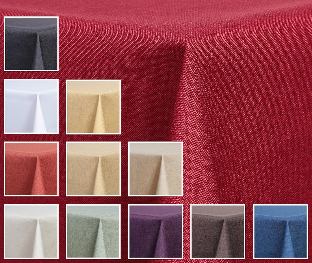Textil Tischdecke - Leinen Optik - wasserabweisend oval (rot, oval 130x220) Rot oval 130x220, Rot ov