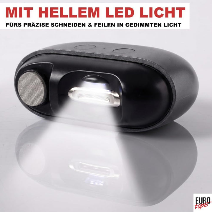 EUROtops Nageltrimmer mit LED, Feile und Polierfunktion, Akku, USB, Grau