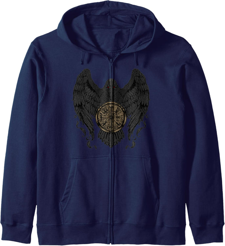 Krähe mit Futhark und Vegvisir Kapuzenjacke