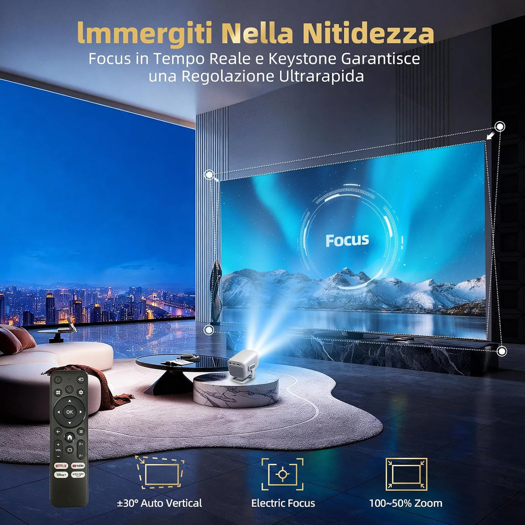 Beamer 4K [Kompatibel mit Netflix | Dolby Audio] 700 ANSI Smart-Projektor für Heimkino, Full HD 1080