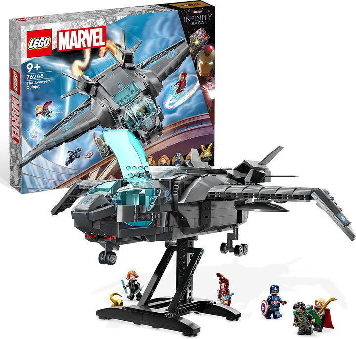 LEGO 76248 Marvel Der Quinjet der Avengers, Spielzeug Superhelden-Raumschiff mit Thor, Iron Man, Bla