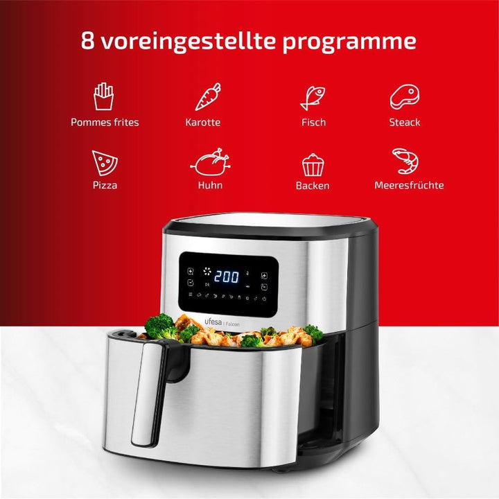Ufesa Falcon Friteuse Heissluftfritteuse 6,5L, Edelstahl, Air Pulse Technologie, 8 Programme, 1700W,