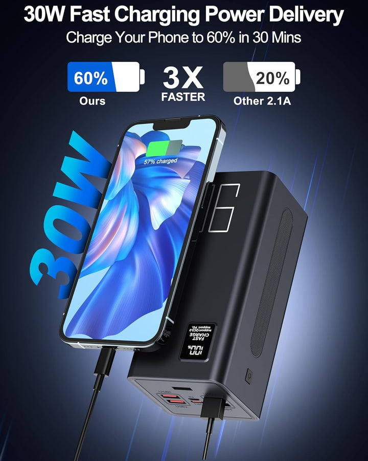2026 grosse Powerbank 90000mAh, Power Bank 30W PD USB-C Schnellladefunktion, Externer Akku mit LED-A