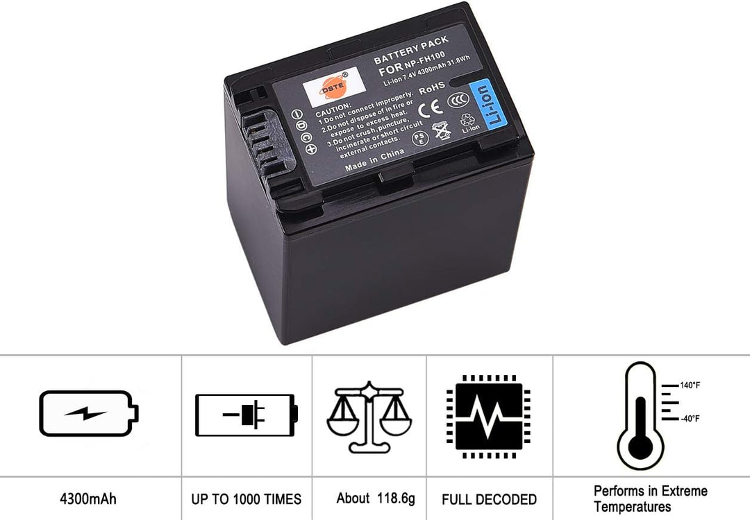 DSTE 2-Stück Ersatzakku Set NP-FH100 Batterie kompatibel mit Sony DCR-DVD103 DCR-DVD105 DCR-DVD105E