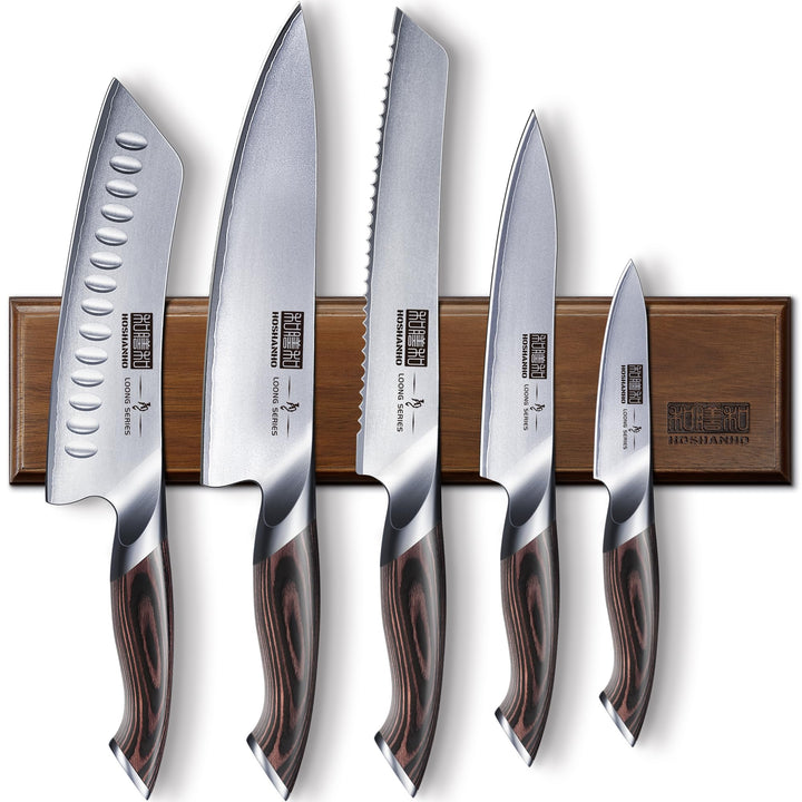 HOSHANHO Messerset 6 Teilig, Ultra Scharfes Küchenmesserset mit Magnetischer Messerhalter, Profi Hoc