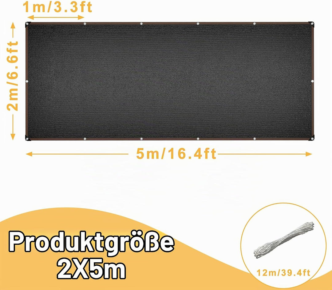 YRHome Sonnensegel 2x5m Rechteckig UV-Schutz 95% Winddurchlässig Robust für Garten Terrasse Balkon a