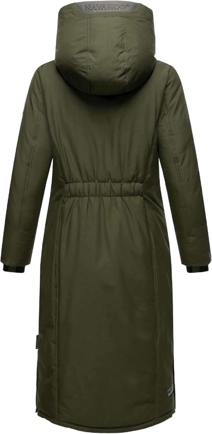 Navahoo Damen Wintermantel Warmer Mantel extralang mit Kapuze Wolkenfrost XIV XS-XXL XXL Dark Olive,