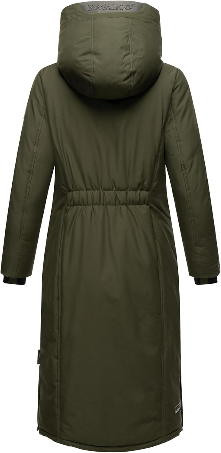 Navahoo Damen Wintermantel Warmer Mantel extralang mit Kapuze Wolkenfrost XIV XS-XXL XXL Dark Olive,