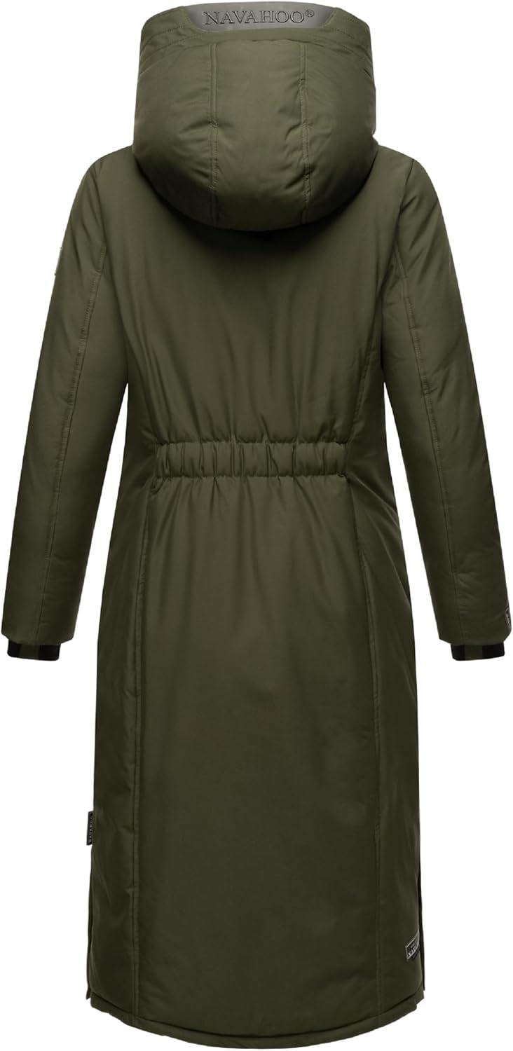 Navahoo Damen Wintermantel Warmer Mantel extralang mit Kapuze Wolkenfrost XIV XS-XXL XL Dark Olive,