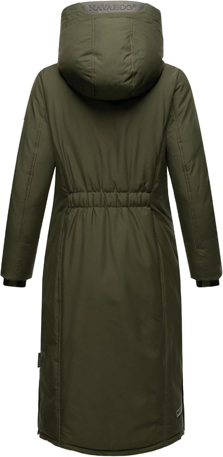 Navahoo Damen Wintermantel Warmer Mantel extralang mit Kapuze Wolkenfrost XIV XS-XXL XL Dark Olive,