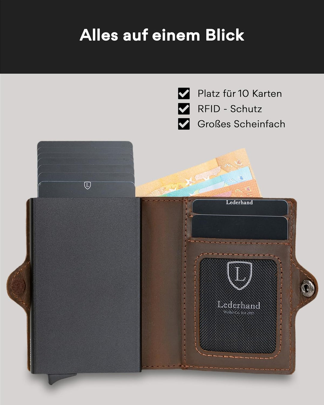 Swipe Classic – Premium Geldbörse aus echtem Leder handgemacht für Herren und Damen Portemonnaie Alu