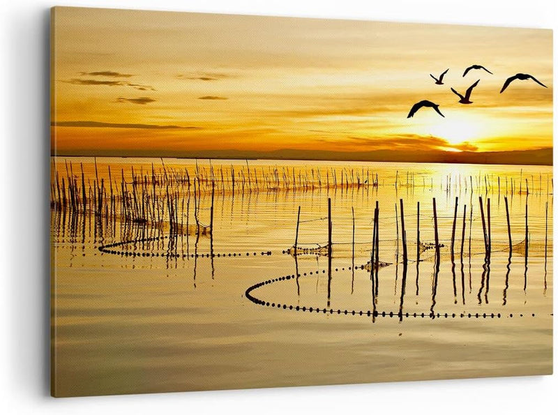 Bilder auf Leinwand 100x70cm Leinwandbild mit Rahmen See Vogel Wasser Gross Wanddeko Bild Schlafzimm