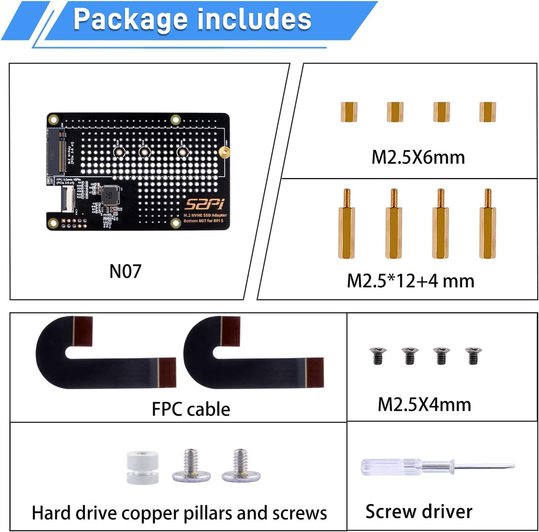 GeeekPi N07 M.2 PCIe to NVMe Bottom SSD Pip PCIe Peripheral Board for Raspberry Pi 5,Support M.2 Key
