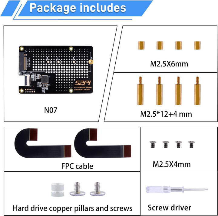 GeeekPi N07 M.2 PCIe to NVMe Bottom SSD Pip PCIe Peripheral Board for Raspberry Pi 5,Support M.2 Key