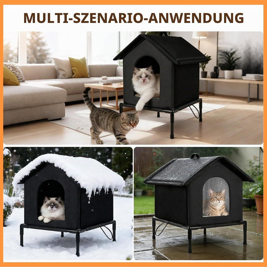 Katzenhaus Outdoor mit Erhöhten Design, Katzenhöhle für Draussen, Katzenhaus Für Draussen Wasserdich