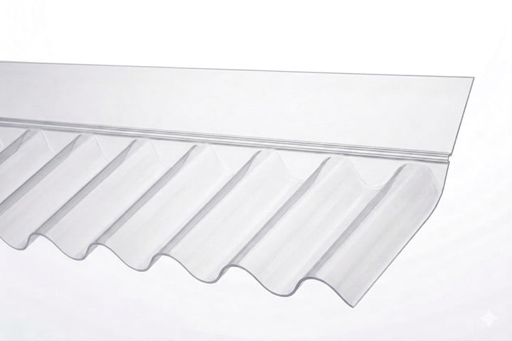 WANDANSCHLUSS FÜR PVC-WELLPLATTEN, PROFIL 76/18 - SINUS-PROFIL, TRANSPARENT, ELASTISCH, 71 CM LÄNGE,